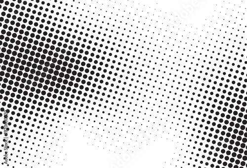 Black and white halftone dot gradient background with smooth diagonal fade pattern, perfect for comic style, print design, posters, and modern abstract visuals.