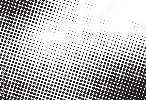 Black and white halftone dot gradient background with smooth diagonal fade pattern, perfect for comic style, print design, posters, and modern abstract visuals.