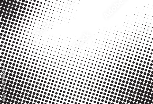 Black and white halftone dot gradient background with smooth diagonal fade pattern, perfect for comic style, print design, posters, and modern abstract visuals.
