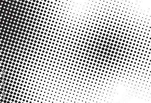 Black and white halftone dot gradient background with smooth diagonal fade pattern, perfect for comic style, print design, posters, and modern abstract visuals.