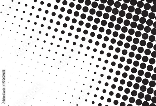 Black and white halftone dot gradient background with smooth diagonal fade pattern, perfect for comic style, print design, posters, and modern abstract visuals.