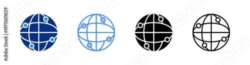Global Network Multiple Style Icon Set Vector 