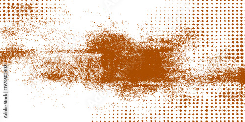 A rusty golden metal backdrop features a grunge brown paint texture with halftone dots and a light orange pattern for a decorative Christmas art design
