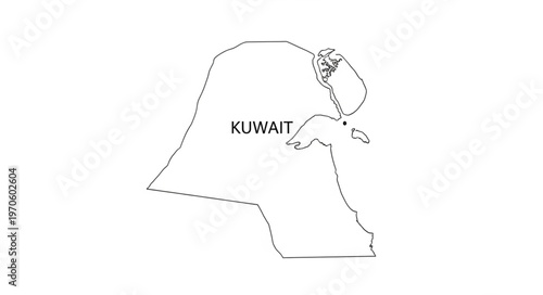 Detailed Outline Map of Kuwait, Middle Eastern Country.