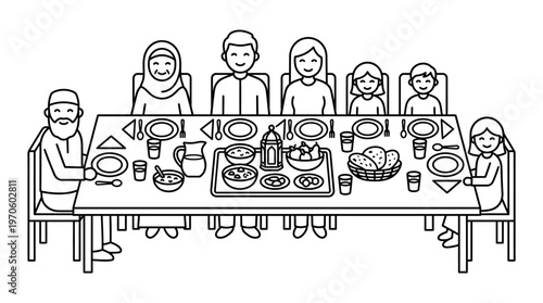 Family gathering at dining table sharing food, unity, tradition, and cultural togetherness