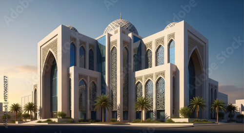 Architectural Marvel - A Grand Mosque with Intricate Details and a Majestic Dome.