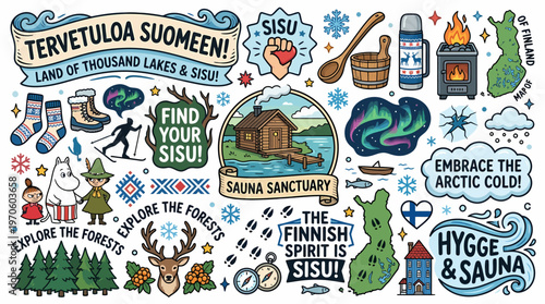 Finland Travel Doodles: Sauna, Northern Lights, Sisu & Nature