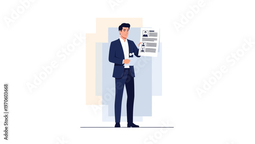 Businessman holding resume, job application, hiring, recruitment, HR, career, employment concept