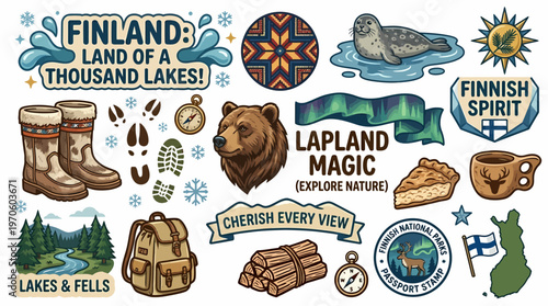 Finland Travel Icons: Lapland, Lakes, Nature, Culture