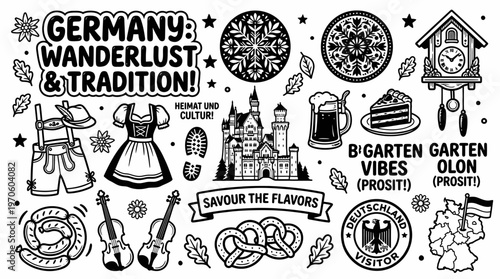 Germany Wanderlust Tradition Icons: Oktoberfest, Beer, Food, Culture