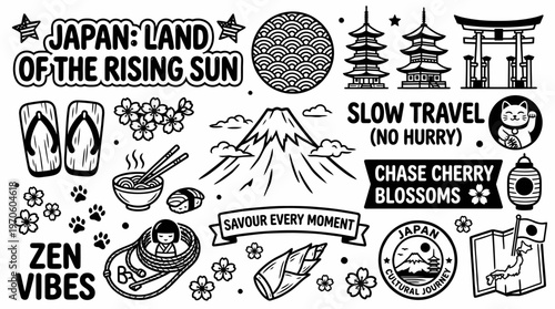 Japan Doodle Art: Culture, Travel, Zen Vibes