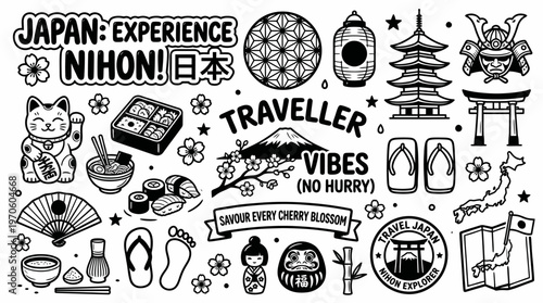 Japan Doodle Elements: Culture, Travel, Food, Icons