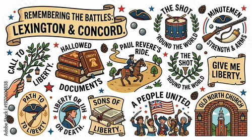 Lexington and Concord Revolutionary War American History Illustration