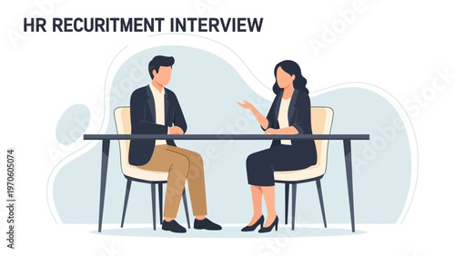 HR Recruitment Interview: Man and Woman Discussing Job Opportunity