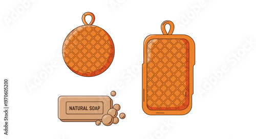 Collection of natural soap bars and textured soap savers in various shapes for personal hygiene and skincare routines