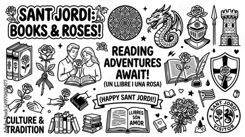 Sant Jordi Books Roses Dragon Knight Castle Catalan Culture