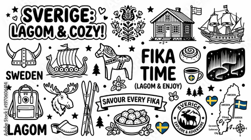 Sweden Fika Time: Lagom & Cozy Scandinavian Lifestyle Doodle