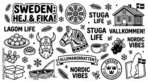 Sweden Scandinavian Culture Icons Vector Collection