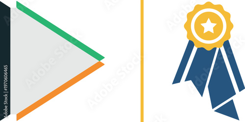 Vector graphic featuring two gold trophy icons: one in a minimalist black-and-white outline and the other in a vibrant flat design with yellow and grey tones, representing victory and success.