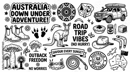 Australia Adventure: Outback Road Trip Vibes, Kangaroo, Boomerang