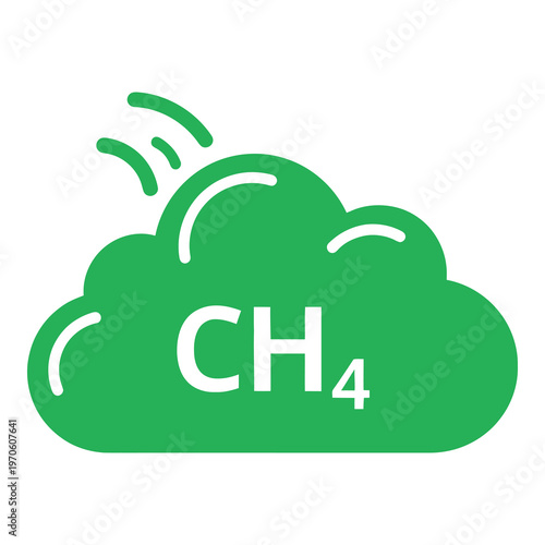 Green cloud with CH4 chemical formula and emission lines  environmental concept icon