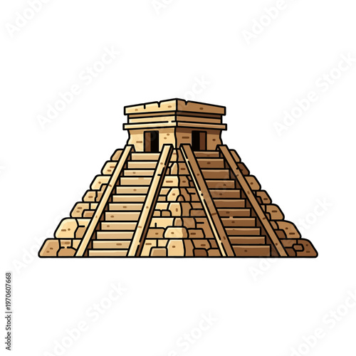Colorful Vector Mayan Pyramid Icon Illustration