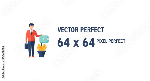 Vector illustration of a businessman with briefcase and plant, designed for pixel-perfect clarity and scalability.