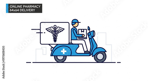 Online Pharmacy Delivery - Scooter with Medical Symbol for Fast Service.