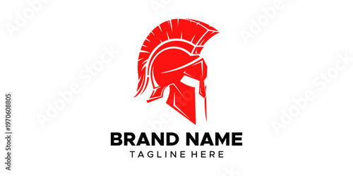 Red Spartan Helmet Brand Logo Design.