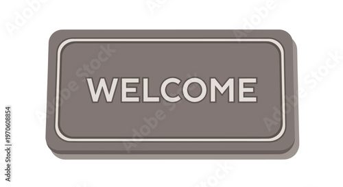 Welcome Sign on Gray Rectangular Mat.