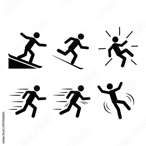 stick figures skiing and falling down.