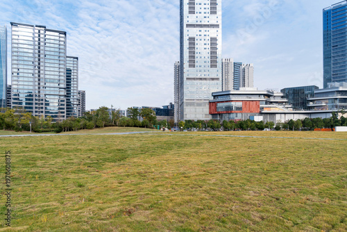 Photography city park with modern building background in shanghai