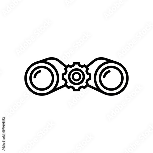 Black and white gear binoculars icon.