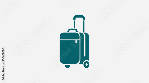 Minimalistic Teal Travel Suitcase Icon on White