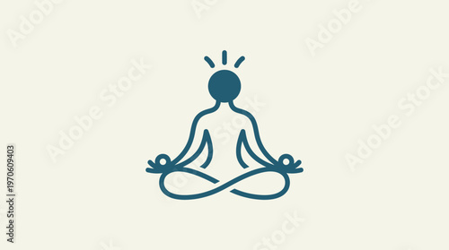 Meditating Figure with Illuminated Head on Cream Background