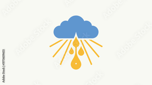 Cloud Icon with Rain and Sunlight Rays