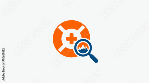 Medical Cross Inside Life Preserver with Magnifying Mountain View