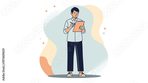 Man Writing on Clipboard, Business Planning, Office Work, Creative Abstract Background