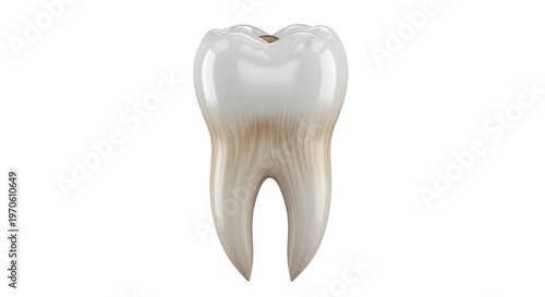 3d rendering of a tooth with visible roots and slight discoloration