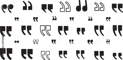 Set of quote mark, quotes icon, sign, symbol, emblem. Ditto marks icon set. Quotation marks. Dialogue discussion symbol for UI UX, website, mobile