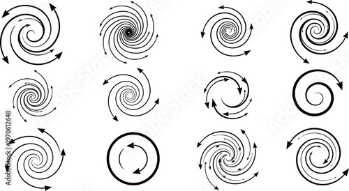 A collection of various swirl and spiral arrow icons on a white background
