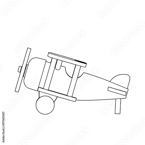 Outline for Coloring of Vintage Airplane Plane Child Toy with Propeller. Vector Illustration.