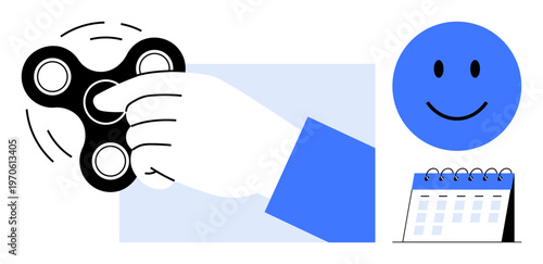 Fidget spinner concept. Fidget spinner held by a hand stress relief and focus. Fidget spinner for mental health, mindfulness, productivity, relaxation, and daily planning