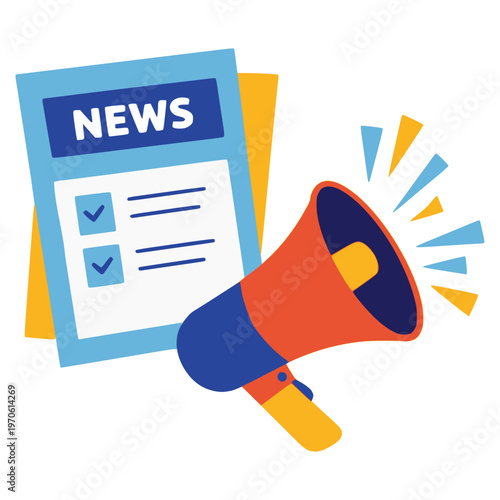 news and megaphone recent up to date flat color vector illustration template design