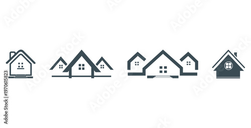 House icons neighborhood community architecture design set
