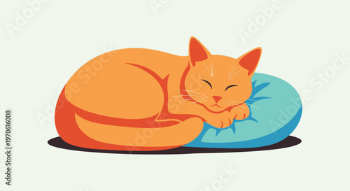 Cozy Orange Cat Sleeping Peacefully on a Teal Pillow