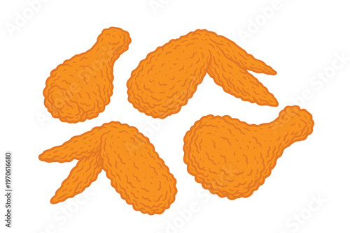 A vector illustration of four pieces of crispy fried chicken, designed with clean lines and appetizing detail, highlighting texture, flavor, and a delicious fast food concept.