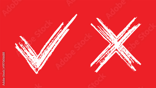 Check tick mark icon set. Cross box x check mark checkbox v list vector draw hand drawn sketch doodle brush marker checklist symbol wrong right circle. Vector Illustration.