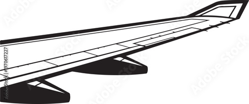 Airplane wing illustration in black and white colors simple style