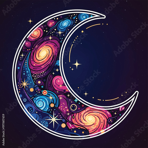 Colorful crescent moon with swirls 6.
